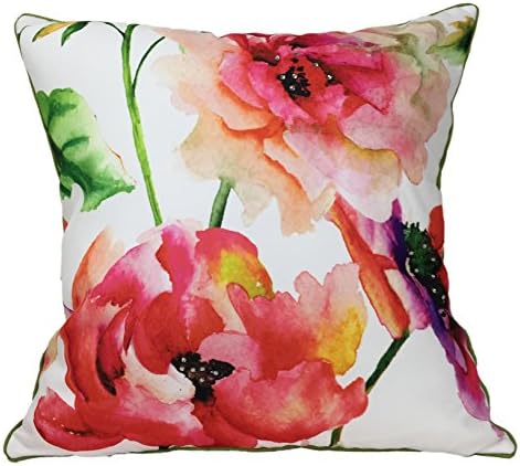 Watercolor Floral Throw Pillow Case for Sofa, Contrasted Welt, Flowers With Beads embelishment On Canvas Fabric, 20"X20", 1PC (Blossom)