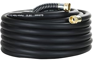 Guitrees 50FT 5/8 Heavy Duty Rubber Garden Hose - 200psi Working, 1000psi Burst - Hot/Cold Water - Five-Layered Braiding for Durability - Versatile for Gardening, Agriculture, Construction(Black)