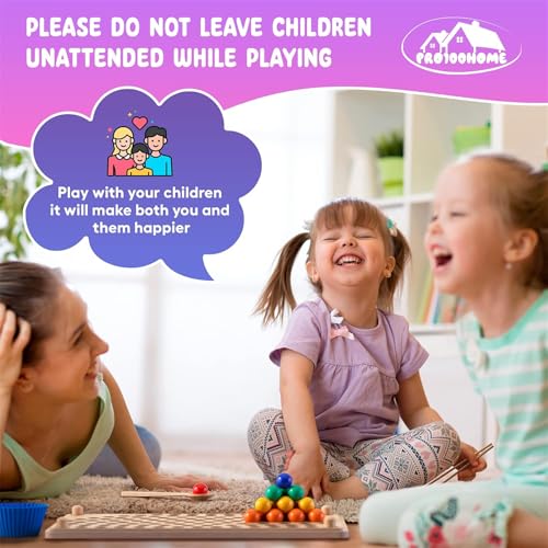 AM ANNA Wooden Peg Board Beads Game, Toddler Wooden Learning Montessori Toys for Kids 2-3 Years Old, Rainbow Stacking Matching Counting Color Sorting Games for Fine Motor Math Skills (Rainbow)