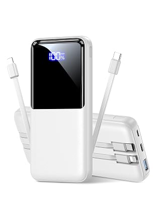 Portable Charger Power Bank - 15,000mAh Battery Pack Portable Phone Charger with Built in Cable 22.5W Fast Charging Powerbank Compatible with iPhone Android Samsung Phone, Travel Camping Essential