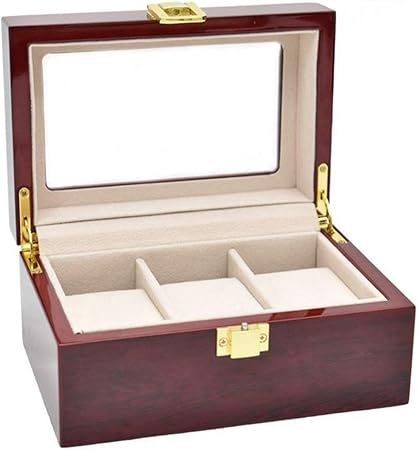 Almacenamiento 3 Ranura de la caja de reloj con la tapa de cristal de madera sólida