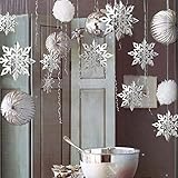 24Pcs Snowflake Christmas Hanging Party Decor Supplies,12PCS 3D Silver Snowflakes & 12PCS 3D White Paper Snowflakes Hanging Garland for Christmas Winter Holiday New Year Wonderland Party Home Decoration