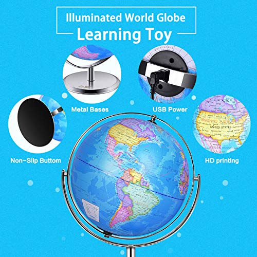 Illuminated Constellation World Globe - 2 in 1 Interactive World Globe with Stand, Built-in LED Light, USB Night View Stars & Constellation Globe for Home Office Décor, Ideal Educational Learning Toy - Thumbnail 4