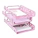 Crystallove Metal Hollow 3-Tier Document Tray Files Sorter Paper Holder Magazine Frame of Desk Accessories Office Supplies Organizer (Pink)