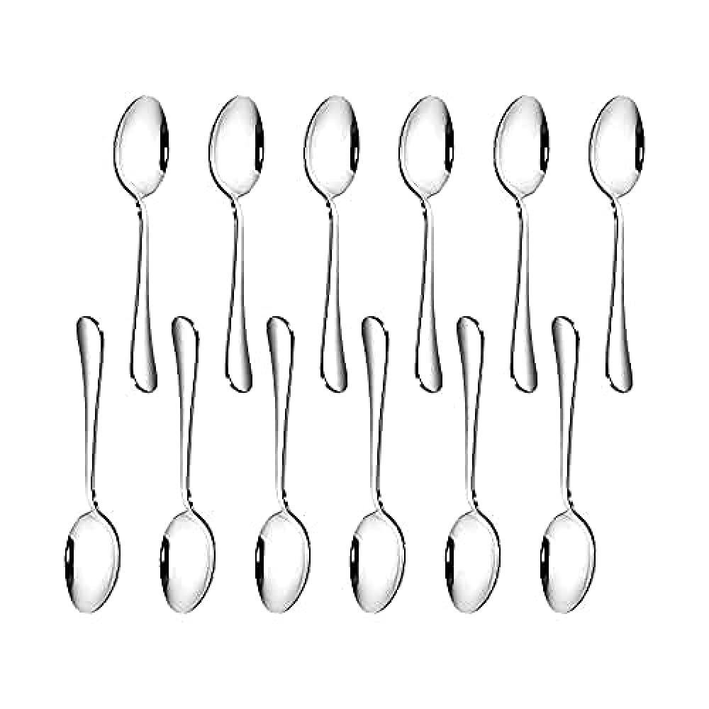 Latte Spoons Set of 12 Stainless Steel 5.7x1.38in Metal Latte Spoons Set Oval Cafe Spoon Ideal for Turkish Espresso Hot Chocolate Coco Drinking Dessert Cake & Ice Cream Sundae (#4)
