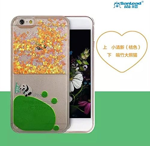 Creative Design Dual Layers Flowing Liquid Floating Sparkle Bling Shiny Love Hearts with Floating Swimming Panda Dolphin Penguin Transparent Plastic Case for Apple iphone 5/5S (Green Panda)