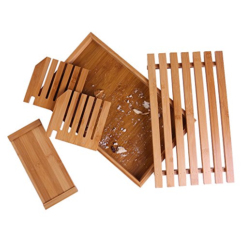 ISINO Eco-Friendly Bamboo Fiber Bread Slicer Cutting Board with Compact Foldable Stabilizer Stop Board and Built-In Crumb Catcher(13.4 x 8.3 x 4.1 Inch)