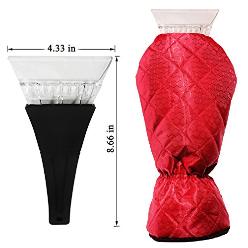 Ice Scraper Mitt For Car Windshield Snow Scrapers with Waterproof Glove Lined of Thick Fleece + Carry Pouch (Red) - Thumbnail 5