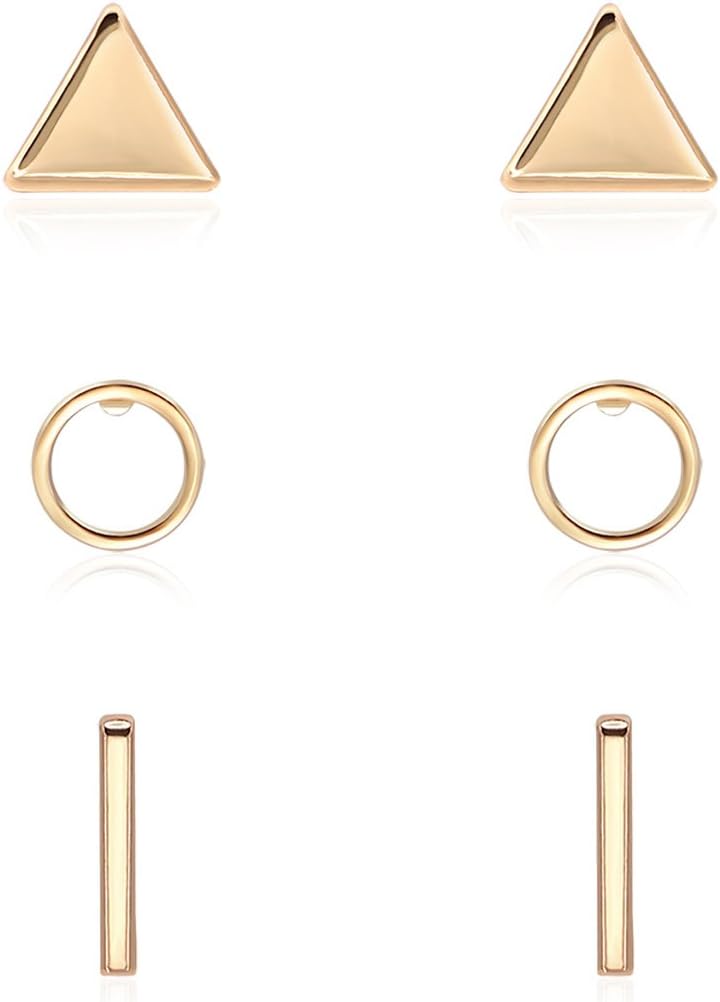 Gudukt Mini Bar Earrings Circle Ring Triangle Earrings Set,Gold Plated