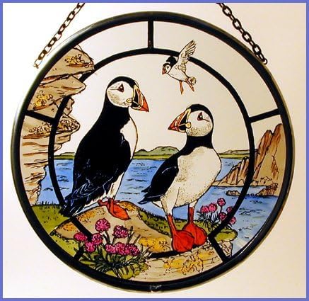 Winged Heart Decorative Hand Printed Stained Glass Window Sun Catcher/Roundel in a Puffins Design