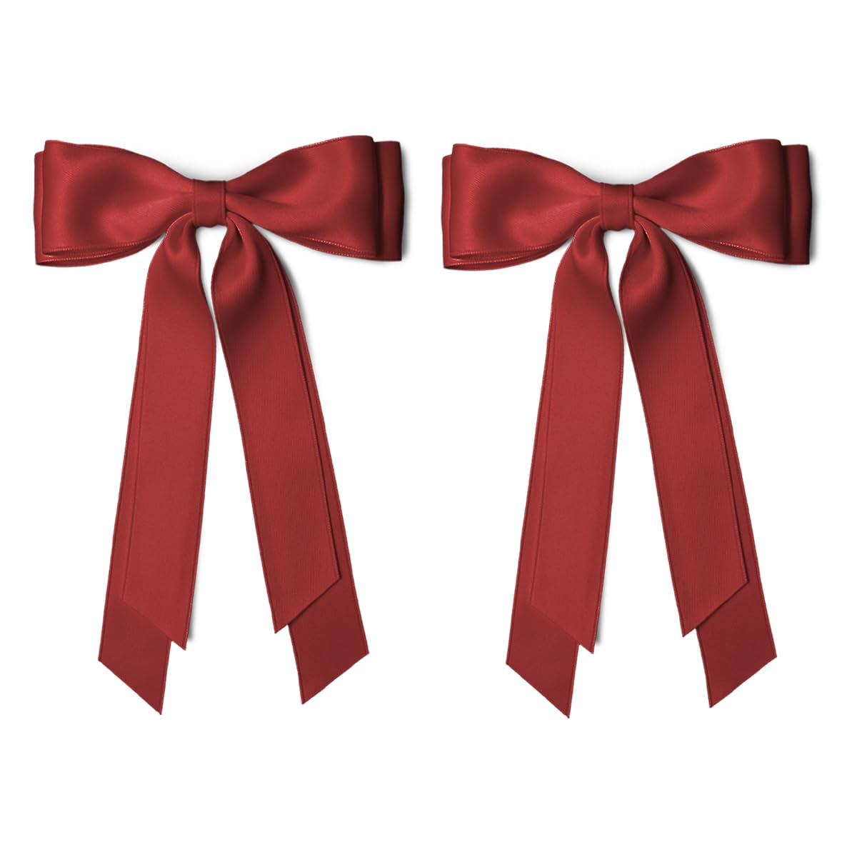 Photo 1 of 7.8IN Wine Red Long Tail Hair Bows Big Silky Satin Tassel Ribbon Bow Hair Clip Barrettes for Women Flower Girls Thick Thin Hair Bride Wedding Party Dress Decor Accessory