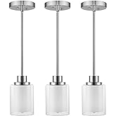Eidonta 1-Light Mini Pendant Light Fixtures, 3 Pack Modern Brushed Nickel Hanging Ceiling Light with Dual Glass, Adjustable H