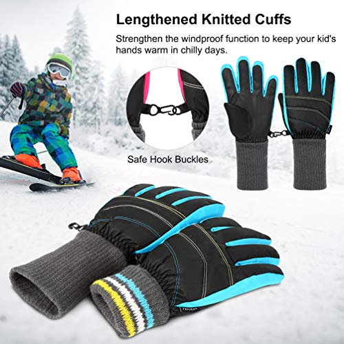 VBG VBIGER Boys Girls Winter Gloves Kids Ski Snow Snowboard Gloves Warm Cold Weather Sports Gloves for Children 6-12 Years Old (Medium, Black/Blue) - Thumbnail 4