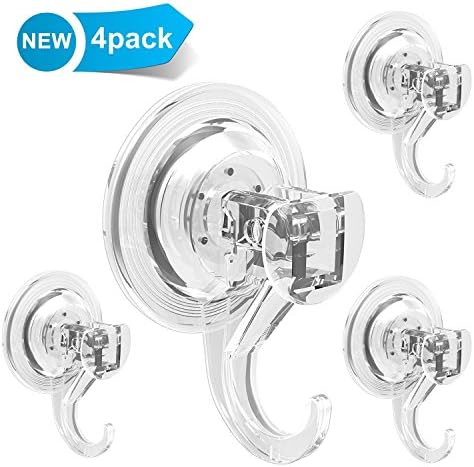 Suction Cup Hooks, Raylix Plastic Hooks Durable Hanger Reusable Heavy Duty Hooks for Bathroom Kitchen Living room Waterproof Oil-proof Kitchen Wall Hanger(4 Packs Transparent)