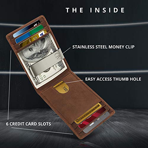 Slim Bifold Wallets For Men - Money Clip Wallet RFID Front Pocket Leather Thin Minimalist Mens Wallet Credit Card Holder