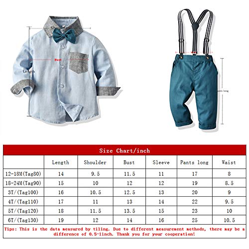 Toddler Dress Suit Baby Boys Clothes Sets Bowtie Shirts + Suspenders Pants 3pcs Gentleman Outfits Suits 6Month - 6Years (Blue002, 6T)