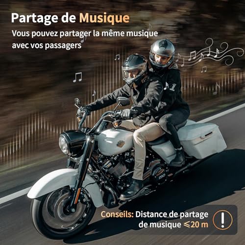Fodsports FX8 Pro Casque Intercom Moto Bluetooth, Contrôle par Application, 7 Langues Vocales, Musique et Intercom Simultanés, Communication pour 10 Motards, Partage de Musique, Radio FM(1 Unité)