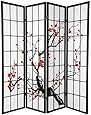 Legacy Decor 4-Panel Plum Blossom Screen Room Divider, Black
