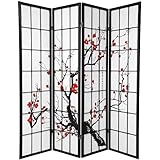 Legacy Decor 4-Panel Plum Blossom Screen Room Divider, Black