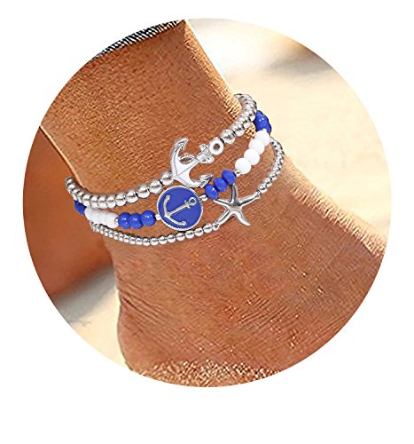 MOLOCH Anklets For Women Starfish Anchor Ankle Bead Chains Bracelets Adjustable Beach Anklet Foot Jewelry Set For Grils - Thumbnail 7