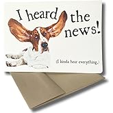 Congratulations Card with Dogs, Basset Hound Congratulations Dog Card - I Heard the News (1 Premium Card, 5x7 inches, Message Inside) Dog Themed Card, Congrats Card with Dog - Funny Dog Card - 348