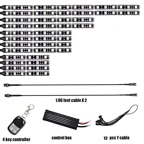Motorcycle LED Light Kit Strips Multi-Color Accent Glow Neon Lights Lamp Flexible with Remote Controller for Harley (12PCS)