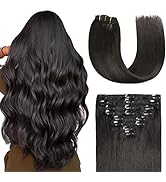 Sunya Clip in Hair Extensions Real Human Hair Natural Black Hair Extensions Clip ins 18 Inch Doub...