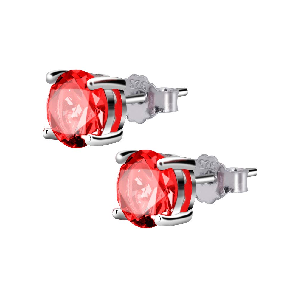 Stud Earrings, UHIBROS Hypoallergenic Silver Ear Stubs Birthstone Round Cubic Zirconia Diamond Earrings (July-Ruby-1)