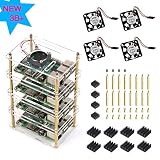 Jun-Electron 4 Layers Clear Plate Acrylic Stackable Case for Raspberry Pi 3 Model B+ Case with Fan and Heatsink for Raspberry P
