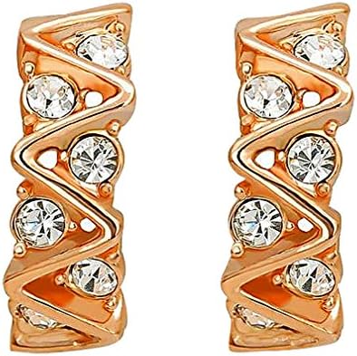 Discount Jewelry, Women's Elegant 18K Rose / White Gold Clear CZ Stone Wave Wedding Stud Earrings, Rose Gold