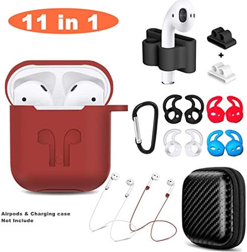 Airpods Case, Airpods Accessories Set,11 in 1 Protective Silicone Cover and Skin Compatible Apple Airpods with Anti-Lost Airpods Strap,Airpods Ear Hook/Watch Band Holder/Keychain/Carrying Box