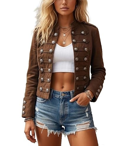 MakeMeChic Women's Military Jacket Mock Neck Cropped Jackets Y2K