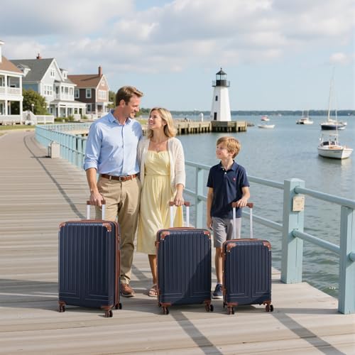 KUNEL Luggage Sets 5 Piece Suitcase Sets Suitcase with ABS Hard Shell Lightweight TSA Lock Double Spinner Wheels, PorscheBlue, 5 Piece Sets (20/24/28/DB/TB)