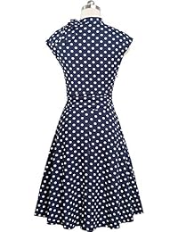 HOMEYEE Vestido de mujer vintage con lunares plisados ??para fiesta, línea A, volante A145
