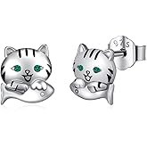 925 Sterling Silver Cat Earrings Cute Animal Kitten Stud Earrings cat Jewelry Gifts for Women Girls Hypoallergenic Earrings for Sensitive Ears