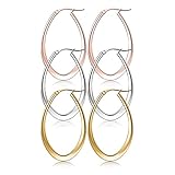 Hoop Earring,UHIBROS Stainless Steel Teardrop Hoop Earring Sets for Women Hypoallergenic 3 Pairs 35MM