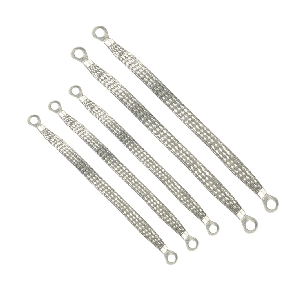 Photo 1 of Universal Flat Braided Copper Ground Strap,Professional Vehicle Grounding Cable Straps with Terminals Plugs,Tinplate Silver Color Automotive Engine Copper Ground Strap for Most Cars