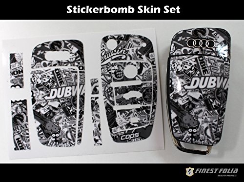 Stickerbomb schwarzweiß Folie von Finest-Folia Dekor Schlüssel Audi A1 S1 TT 8J A6 C6 C7 A3 S3 8P A4 B7 B8