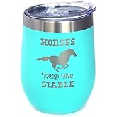Bevvee Horses Keep Me Stable - Wine Tumbler with Sliding Lid - Stemless Stainless Steel Insulated Cup - Funny Gifts for Horse Lovers - Teal