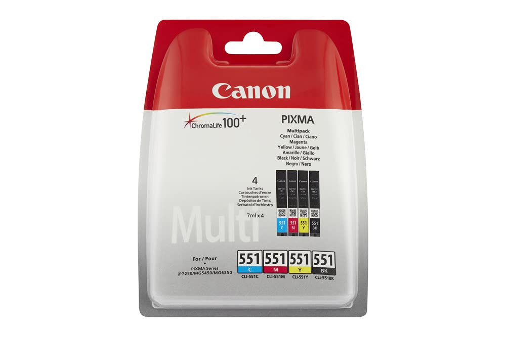 Canon CLI-551 Black Cyan Magenta Yellow Ink Cartridge Combo Pack - 6509B009