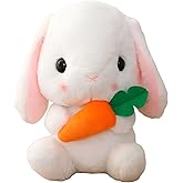 HOUPU Lop Bunny Plush 8.6in White Carrot Stuffed Rabbit Easter Kids Gift | Kids Bedding Super Soft Plushies Cuddle Pillow Buddy, Skin Gentle Texture for Multi-scene Household Decoration