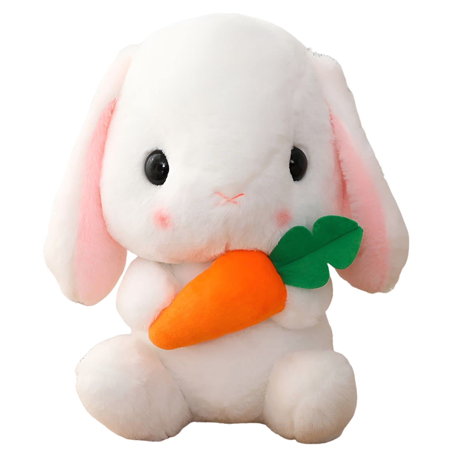 Photo 1 of HOUPU Soft Toy - Sitting Lop Eared Rabbit, Easter White Rabbit Stuffed Bunny Animal with Carrot Soft Lovely Realistic Long-Eared Standing Pink Plush Toys (White-Carrot,8.6in/22cm)