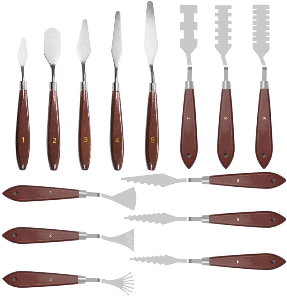14 Pieces Palette Knife Stainless Steel Spatula Painting Knife Set Professional Art Accessories with Wooden Handle for All Oil or Acrylic Painting & Color Mixing