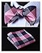 HISDERN Pink Bow Ties for Men Check Plaid Bowtie Self Tie and Pocket Square Classic Formal Tuxedo Wedding Bowties Handkerchief Set