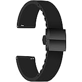 ULLCHRO Silicone Watch Strap Replacement Rubber Watch Band Waterproof - 14mm, 16mm, 18mm, 20mm, 22mm, 24mm Watch Bracelet with Black Stainless Steel Deployment Buckle