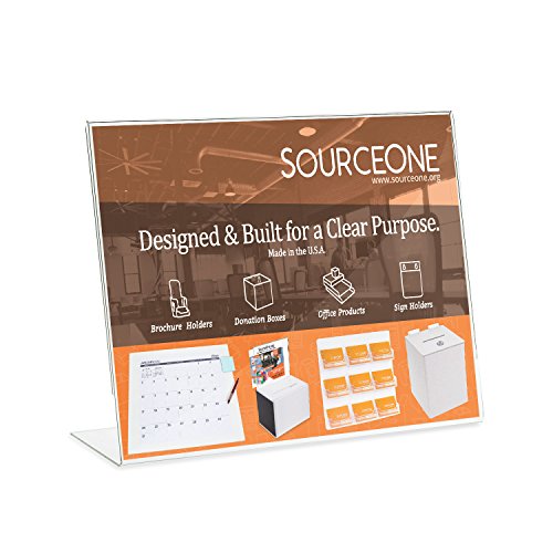SOURCEONE.ORG Deluxe 17 Wide x 11 Tall Slant Back Clear Thick Acrylic Sign Holder - Brochure Holder (5 Pack)