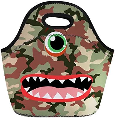 Micandle Kids Portable Lunch Tote Bag Waterproof Gourmet Lunchbox with Funny Camouflage Emoji