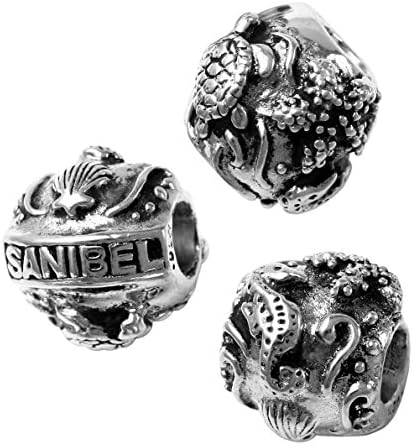 Sanibel Island, FL - Sea Life and Coral - Handmade Sterling Silver Large Hole Charm Bead