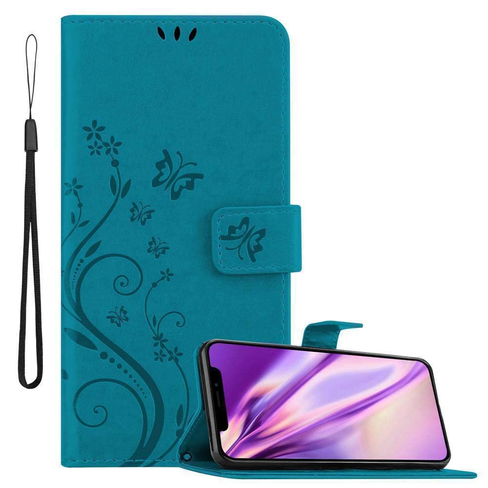 cadorabo Book Case works with Apple iPhone 11 PRO MAX (XI PRO MAX) in FLORAL BLUE – Cover in Flower Design with Magnetic Closure, Stand Function and 3 Card Slots - Wallet Etui Pouch PU Leather Flip
