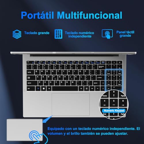 2026 Laptop 15.6 Inch Celeron N5095 Win11 Pro 8GB 256GB SSD | Expansion 1TB 5G WiFi FHD BT4.2 2.9 GHz HDMl USB 3.0 Portable with Wireless Mouse and Spanish Keyboard Membrane - Silver